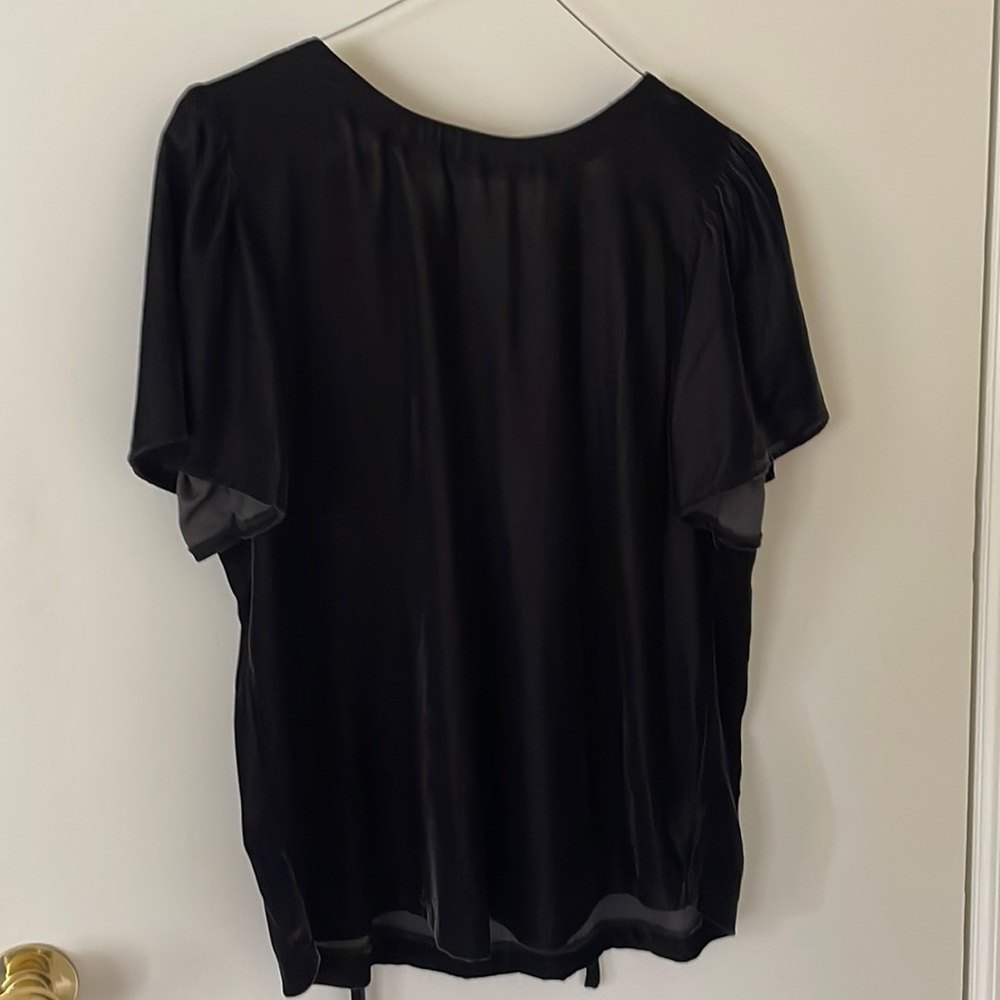 Loft velvet Holiday Party tie neck top with flutter sleeves